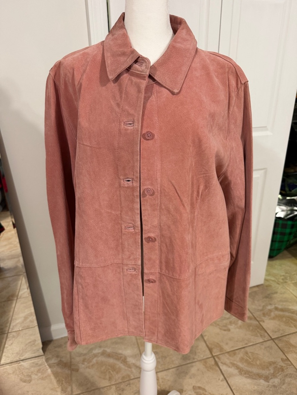 Soft Pink Suede-Look Jacket with Zip Pocket